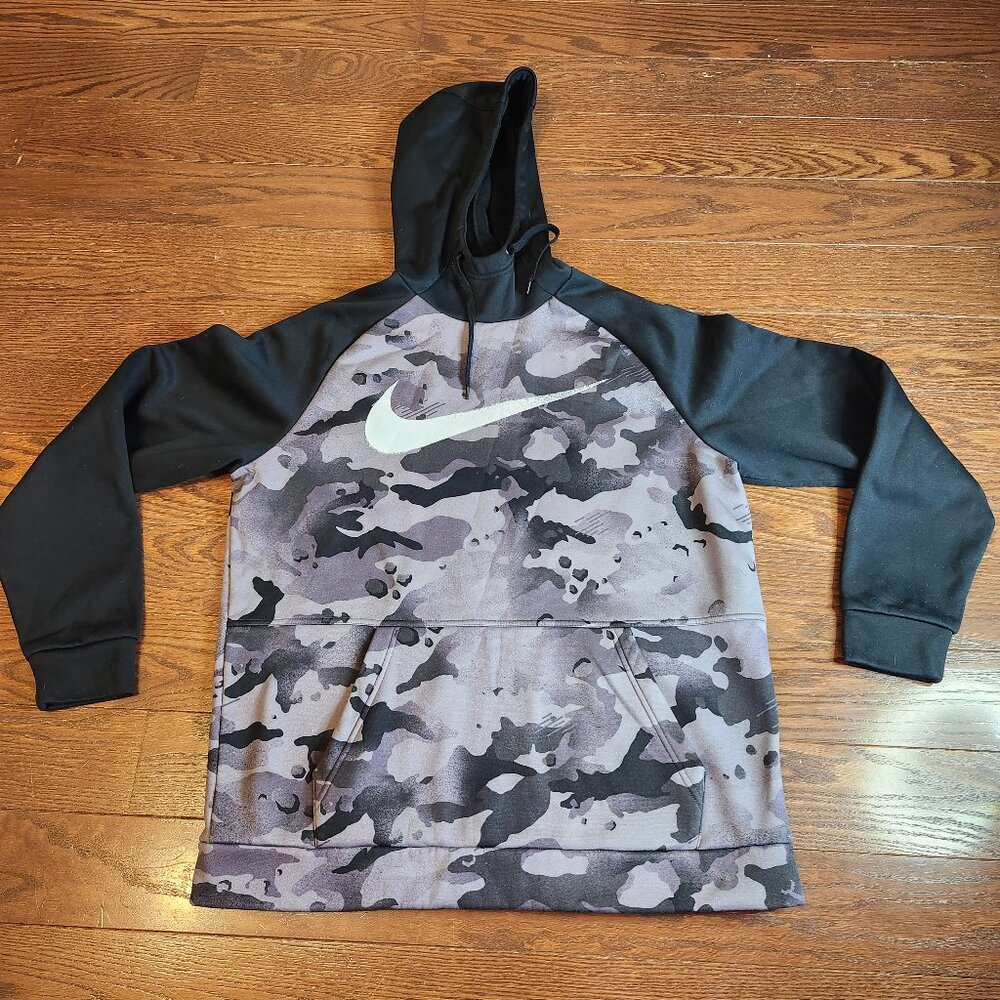 Nike Dri-FIT Hoodie Mens Medium Blue Navy Camo Pullover Fleece Sweatshirt Warm!